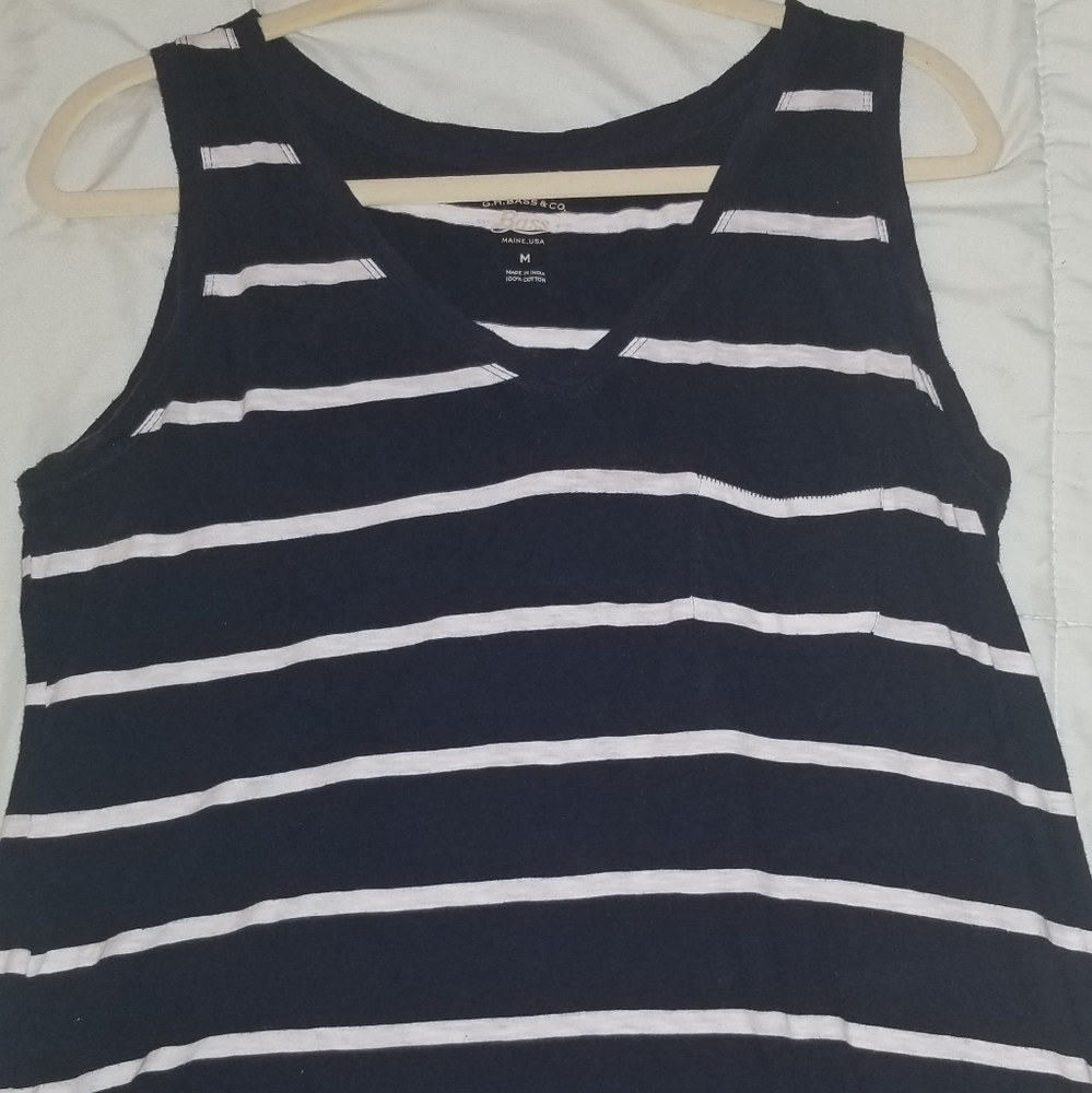 Navy blue and white striped womens tank top Bass